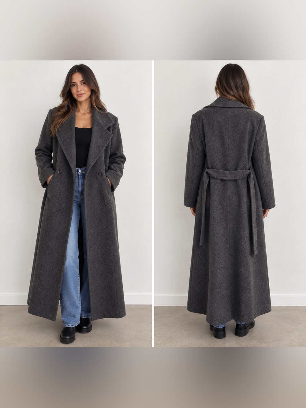 Marella Virgin Wool Angora Maxi Coat Italian Quiet Luxury Gray Coat